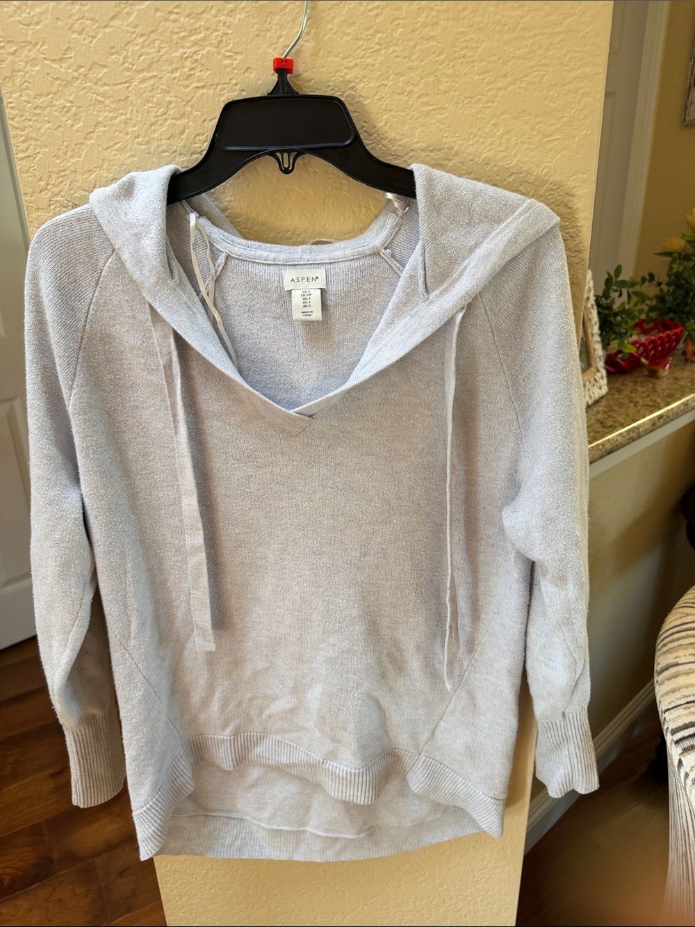 Aspen Light blue V-Neck Hooded Sweater Top